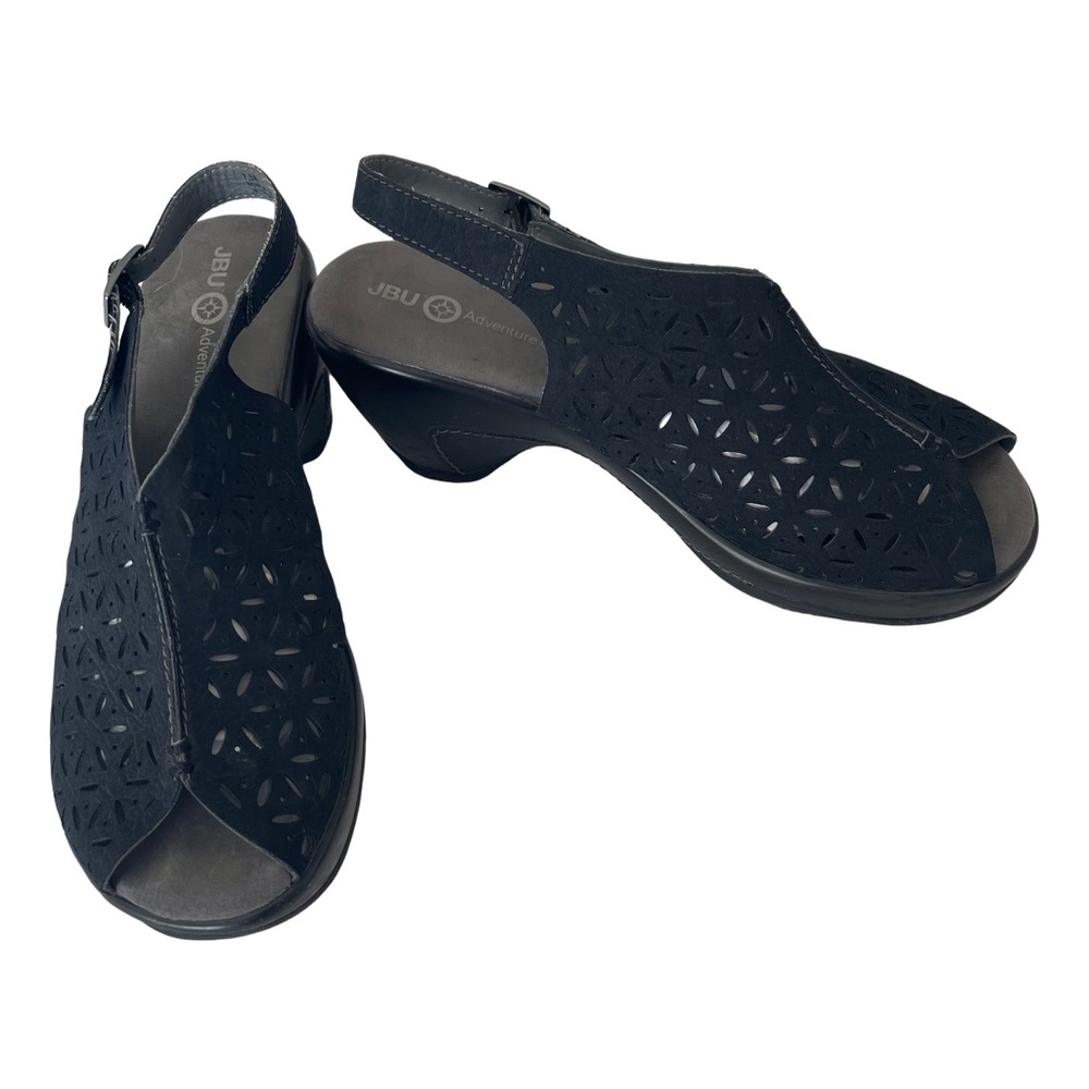 JBU Black Suede Leather Slingback Sandals with open toe. Size 7.5